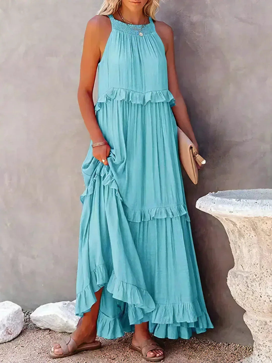 Meara | Halter Ruffle Maxi Dress