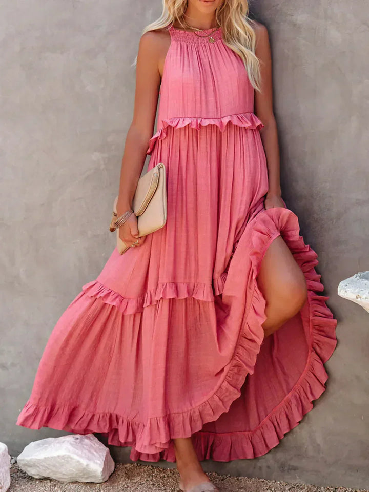 Meara | Halter Ruffle Maxi Dress